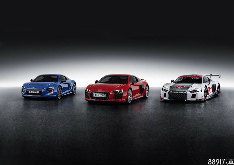 2006首度現身的R8車系，在2015年3月的日內瓦車展上發表了第二代車型，搭載5.2升V10自然進氣引擎，搭配7速S tronic自手排變速箱與品牌引以為傲的quattro四驅系統，提供2種動力規格，R8 V10擁有540hp/55.1kgm之最大輸出；R8 V10 plus則能爆發出610hp/57.1kgm的最大動力。（圖為二代R8）
