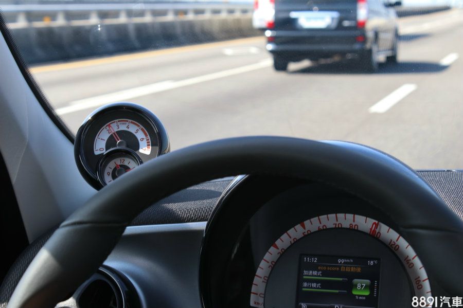 在高速路段以100km/h行駛時，轉速約落在2200rpm，此外，透過旅程電腦的節能資訊功能，可得知你的節能百分比到了多少，提供駕駛參考。