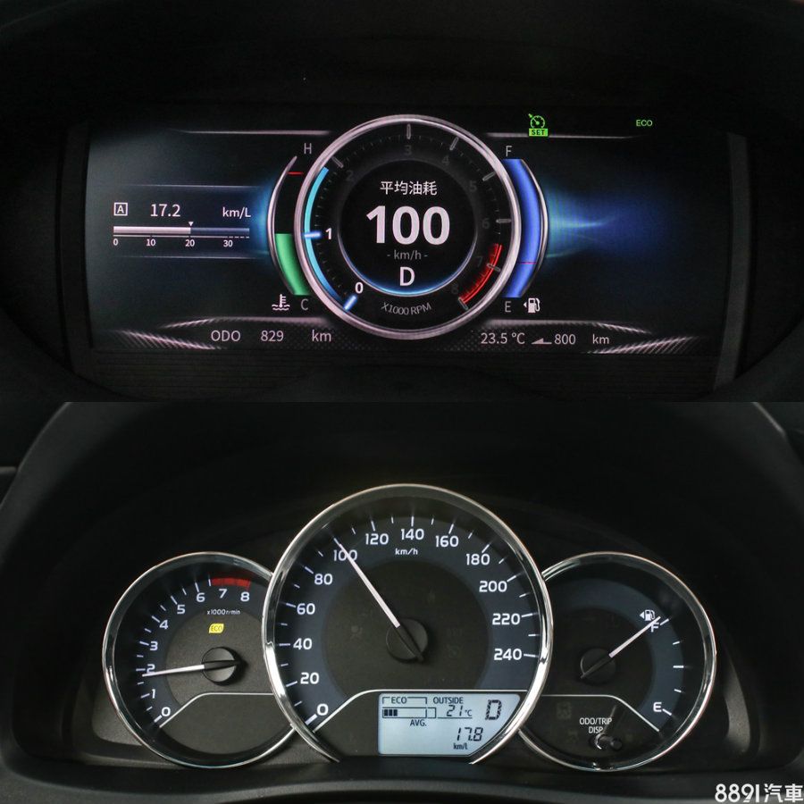 時速以100km/h行駛時,兩車的轉速皆維持在1800rpm左右,有助油耗表現與行路質感,行車電腦會依照當時行車狀況,自動判定現下駕駛是否符合節能需求,圖中兩車均有亮起ECO燈號。