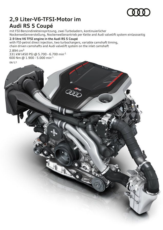 RS Q5可能搭載與RS 5相同的2.9升V6雙渦輪引擎，最大輸出為450hp/61.1kgm。